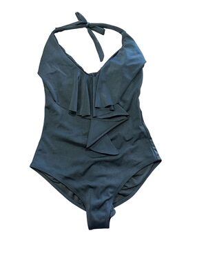 Nicolita Medium Black One-Piece Swimsuit with Ruffle Detail and Halter Neck